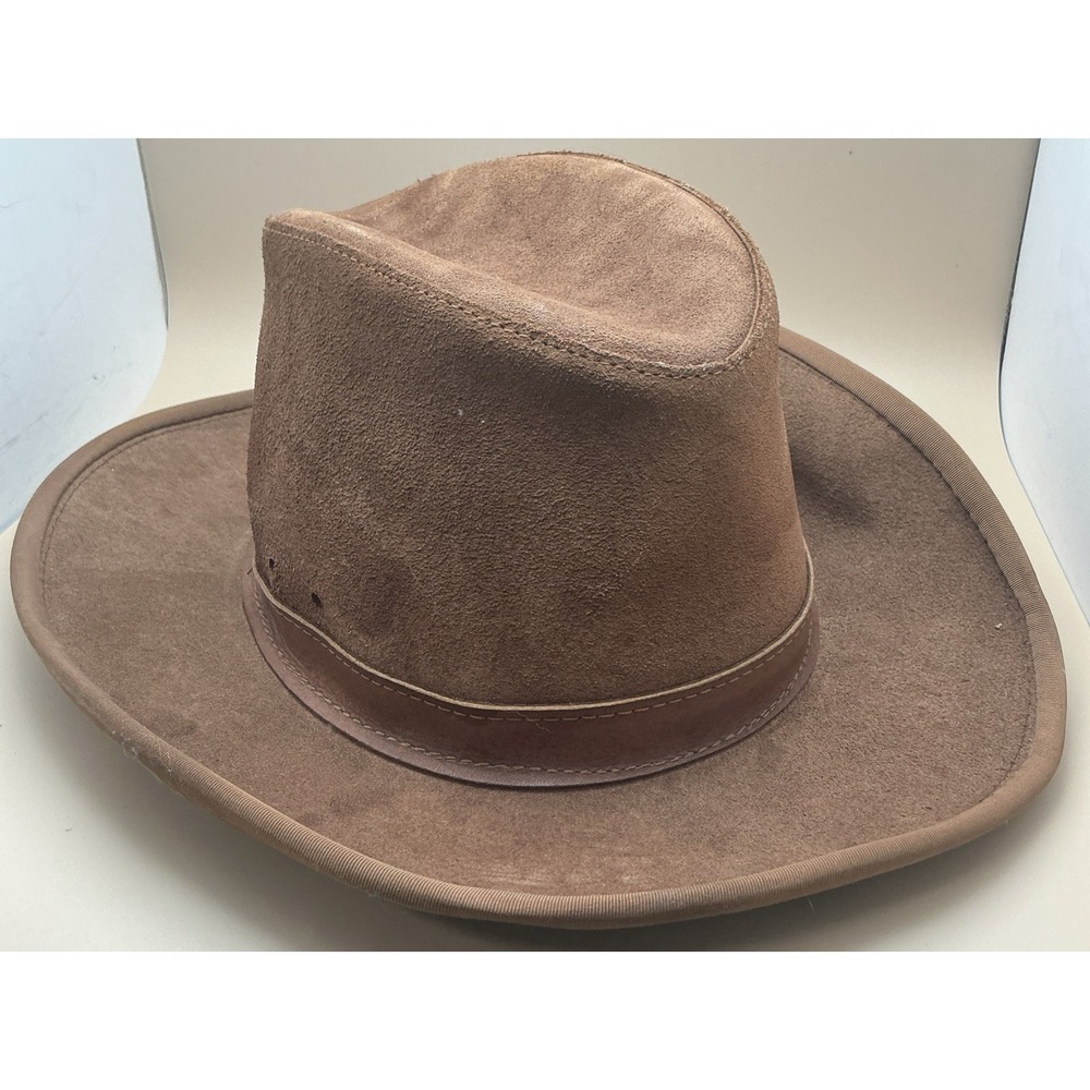 Vintage HENSCHEL SKULLYS Brown Suede Leather Cowboy Western Hat-Large, St‎ Louis